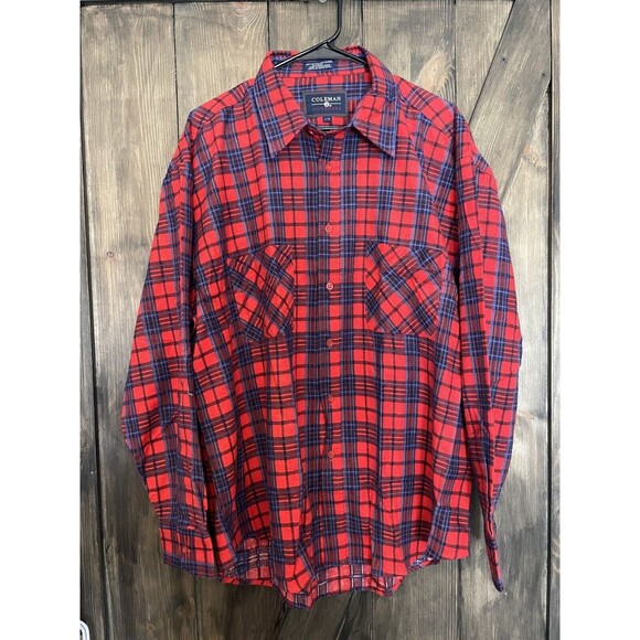 Coleman Outdoors Men’s Large Red Plaid Cotton Button Up Flannel Shirt Outdoors - Picture 5 of 5